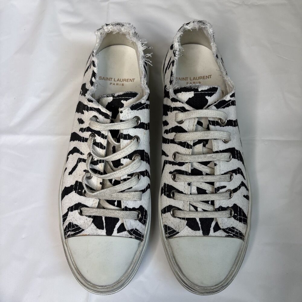 Saint Laurent Paris Zebra Print Low Top Sneakers Canvas Shoes New Box Dust Bag - Picture 2 of 16